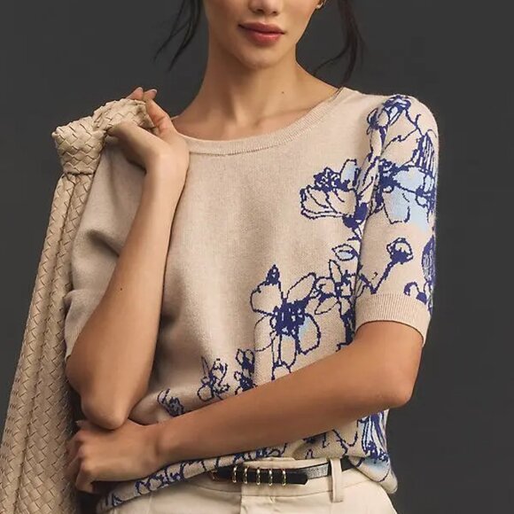 Anthropologie Sonal Nathwani Harmon Jacquard Sweater Tee Maeve Women's Size XS - Picture 1 of 14